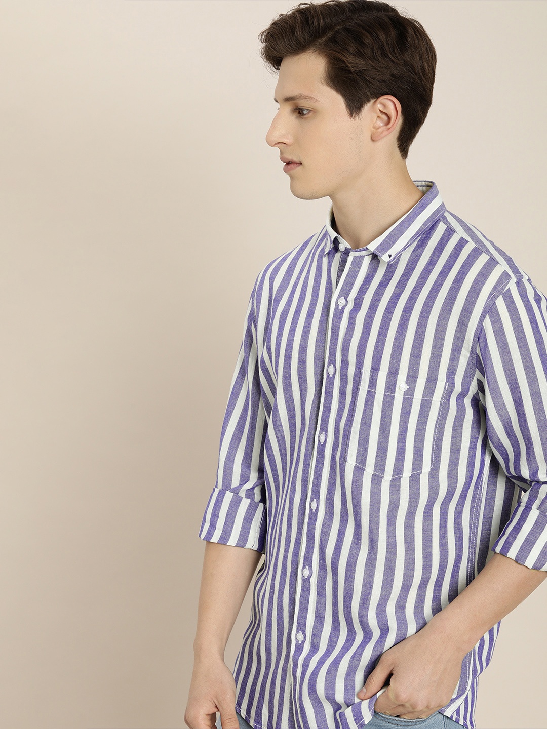 

ether Men Blue & White Striped Casual Shirt