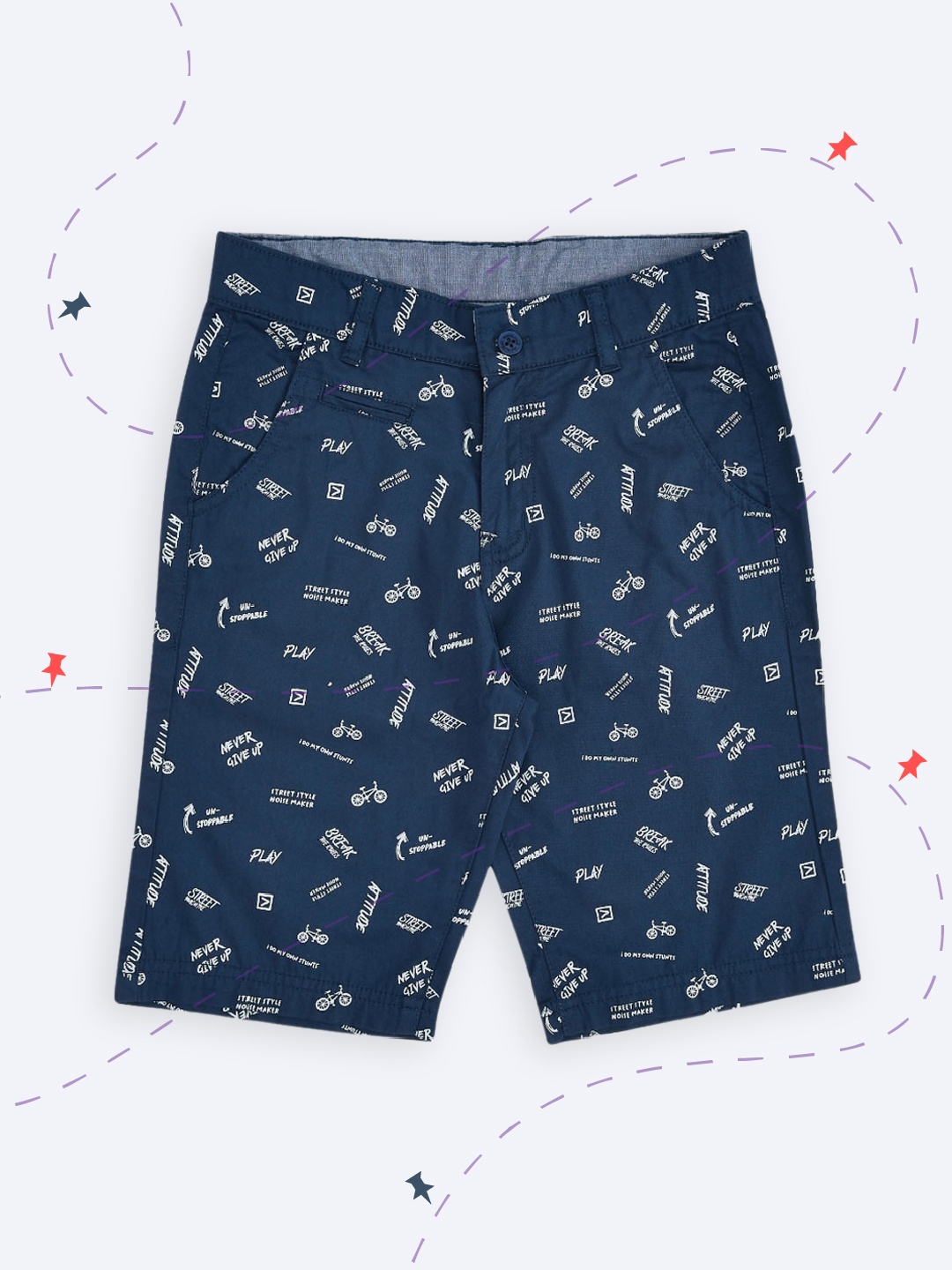 

Pantaloons Junior Boys Navy Blue Conversational Printed Cotton Regular Shorts
