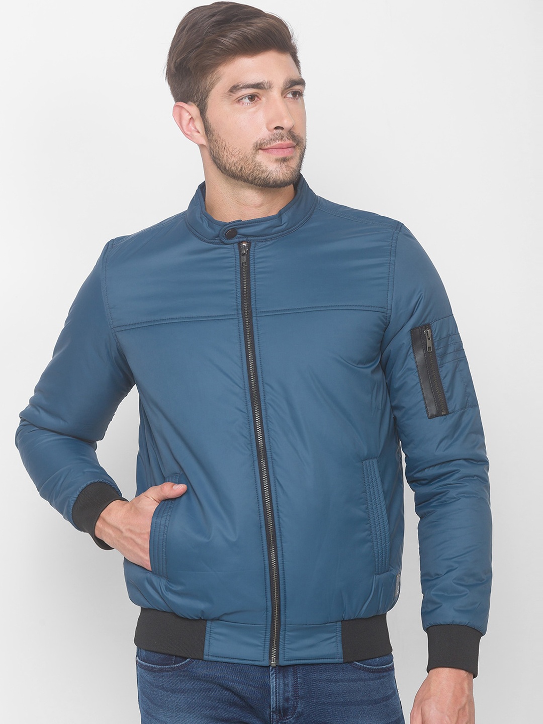

SPYKAR Men Blue Bomber Jacket
