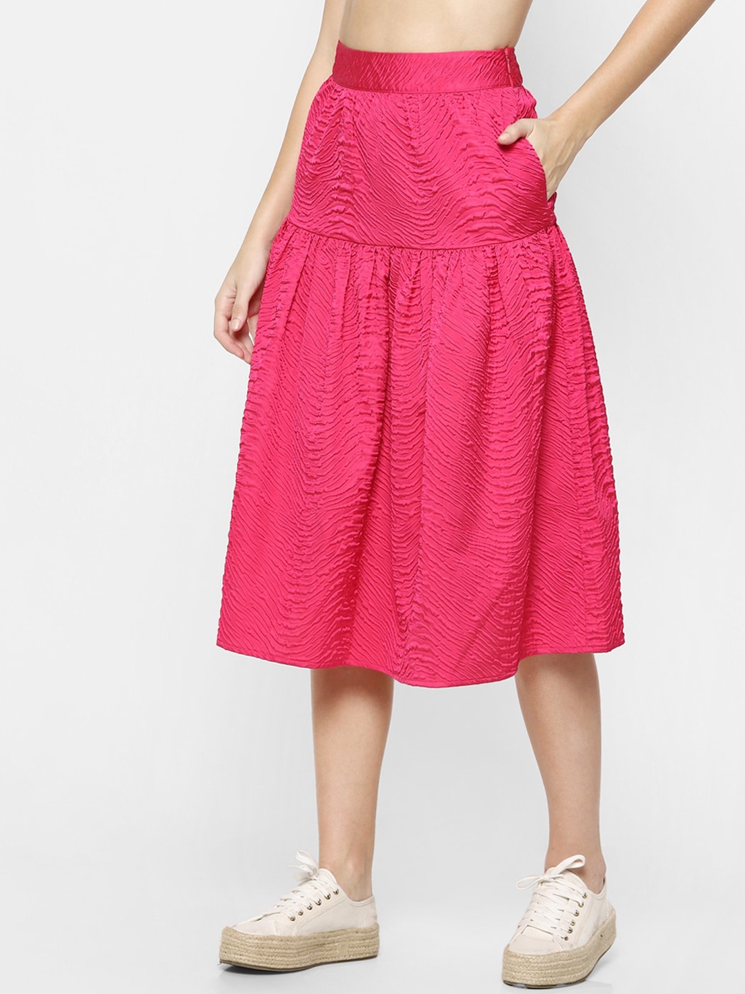 

ONLY Women Magenta Self Design Peplum Midi-Skirt