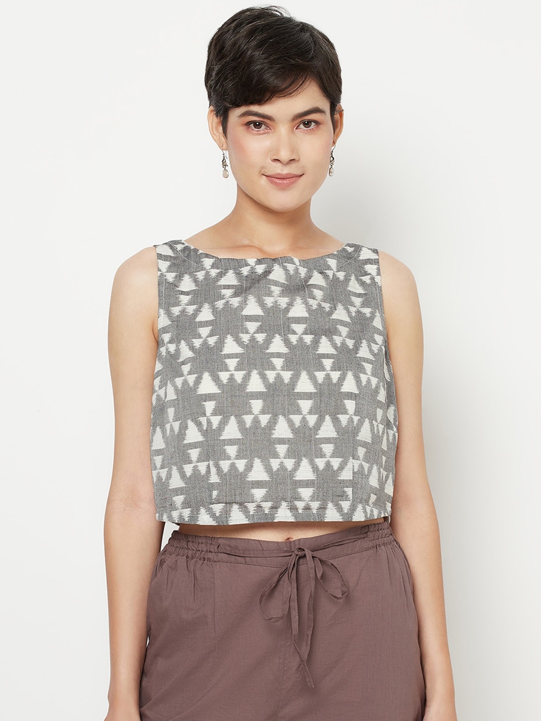 

Fabindia Women Beige Ikat Printed Cotton Blouse