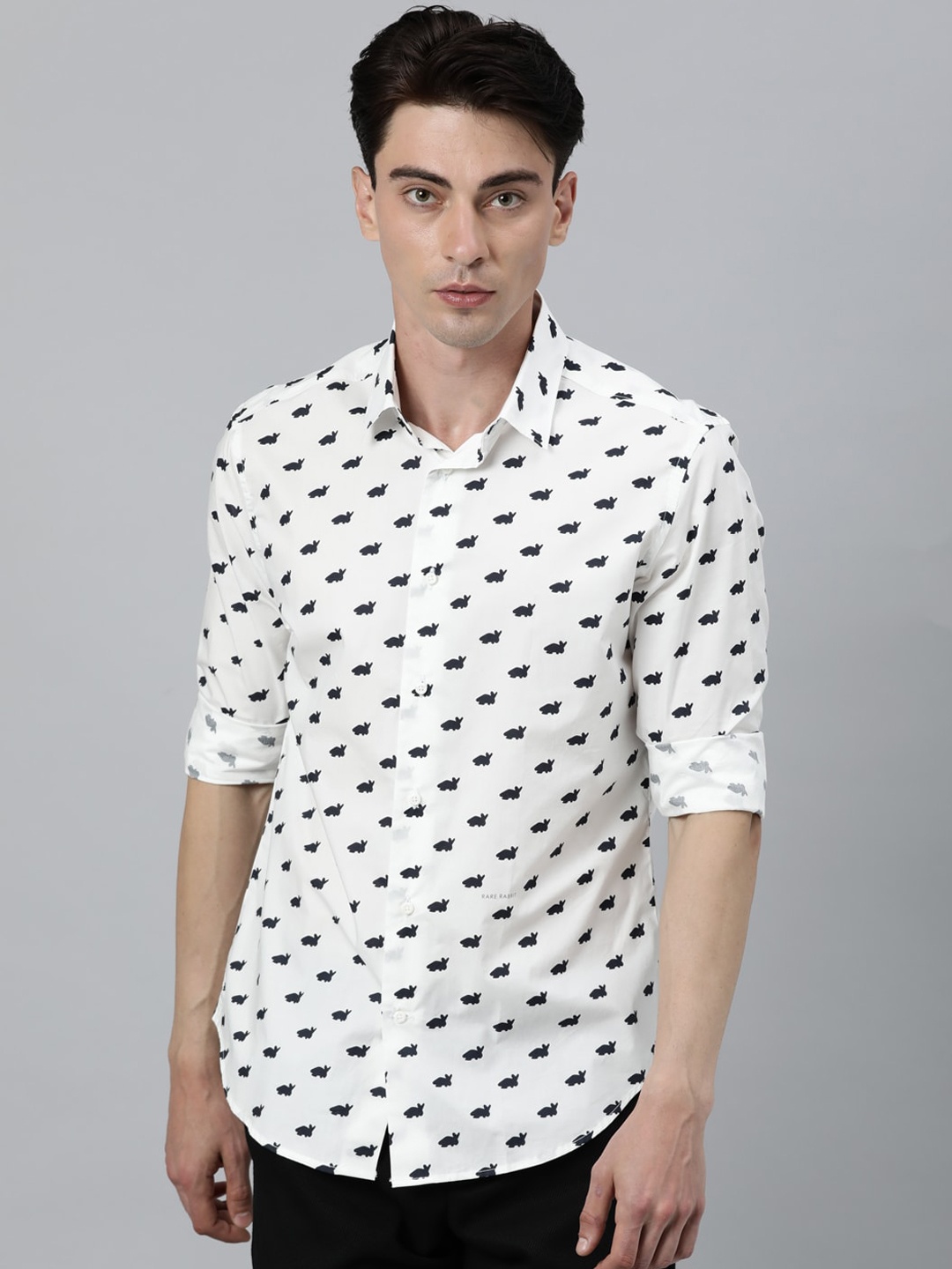 

RARE RABBIT Men Off White Slim Fit Opaque Printed Casual Shirt