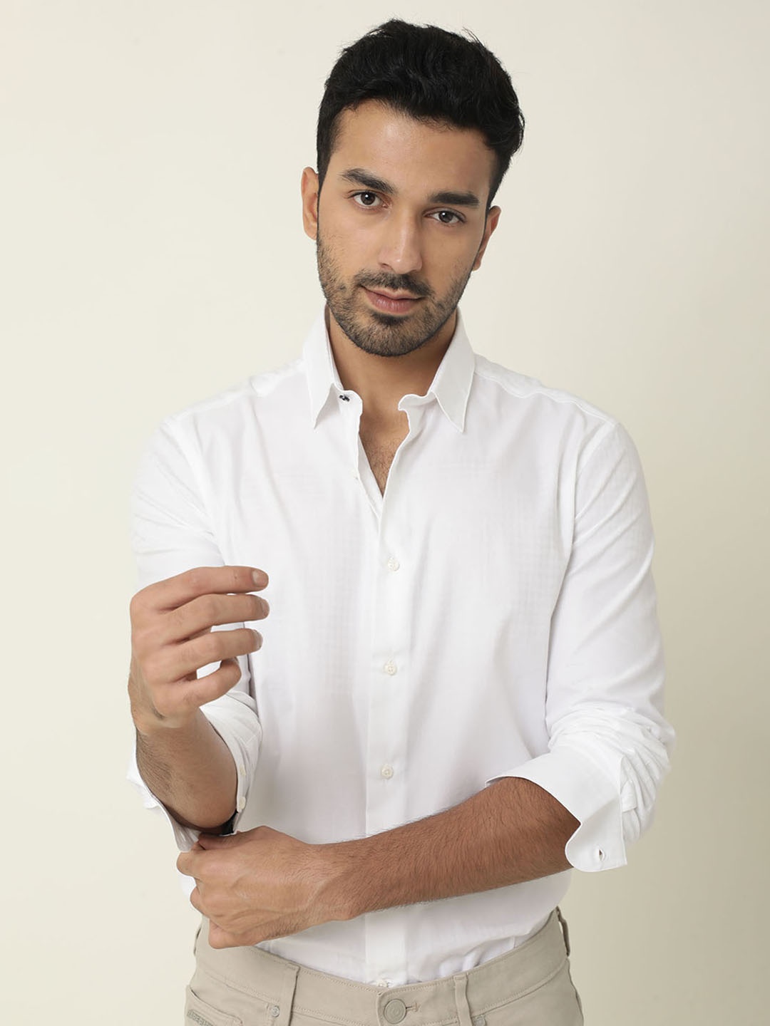 

RARE RABBIT Men Boxxi Slim Fit Opaque Cotton Shirt, White