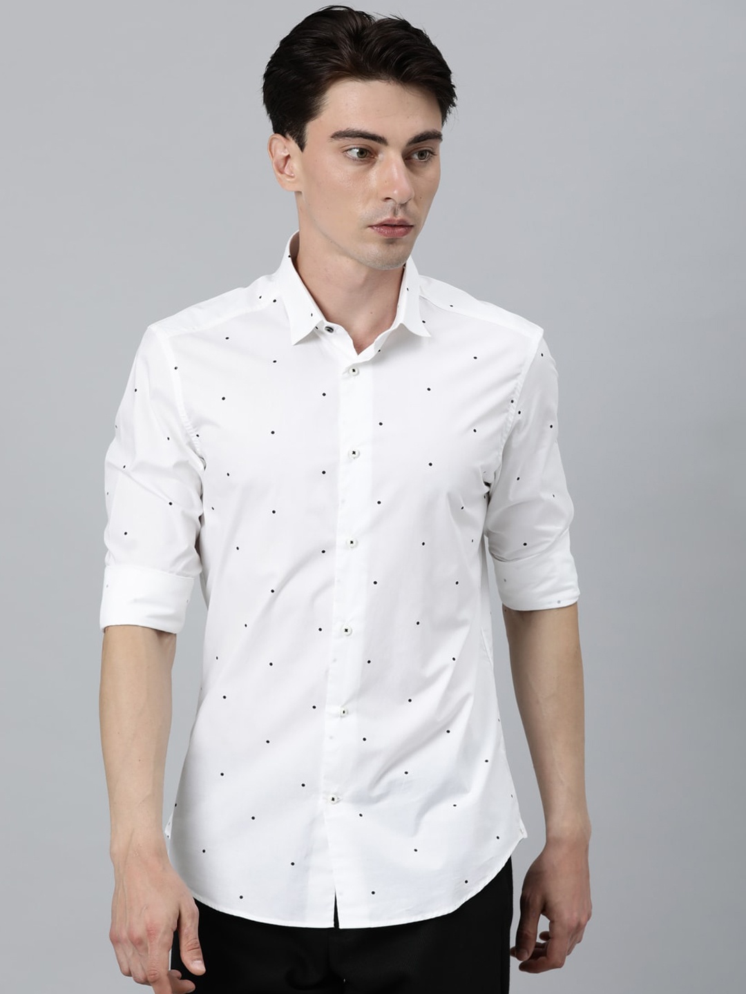 

RARE RABBIT Men Pluto Slim Fit Opaque Printed Shirt, White