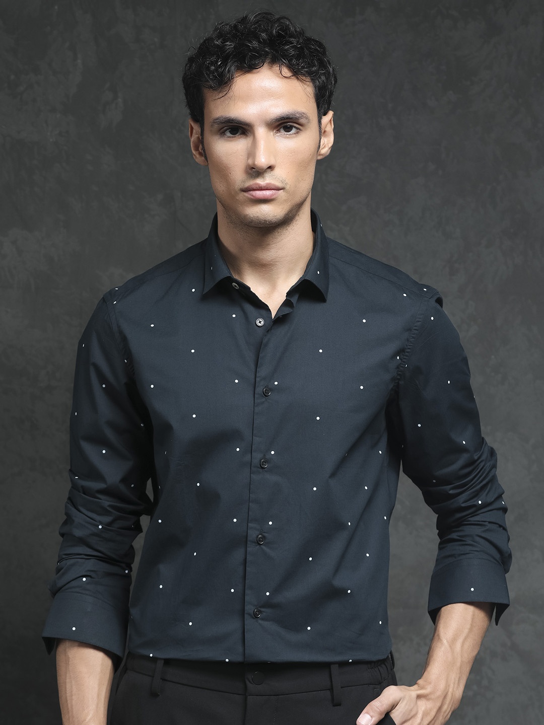 

RARE RABBIT Men Black Slim Fit Opaque Printed Casual Shirt
