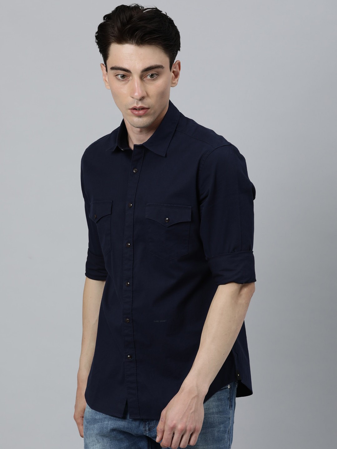 

RARE RABBIT Men Mario Slim Fit Opaque Shirt, Navy blue