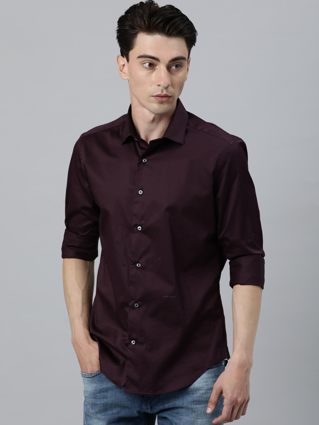

RARE RABBIT Men Maroon Slim Fit Solid Casual Shirt
