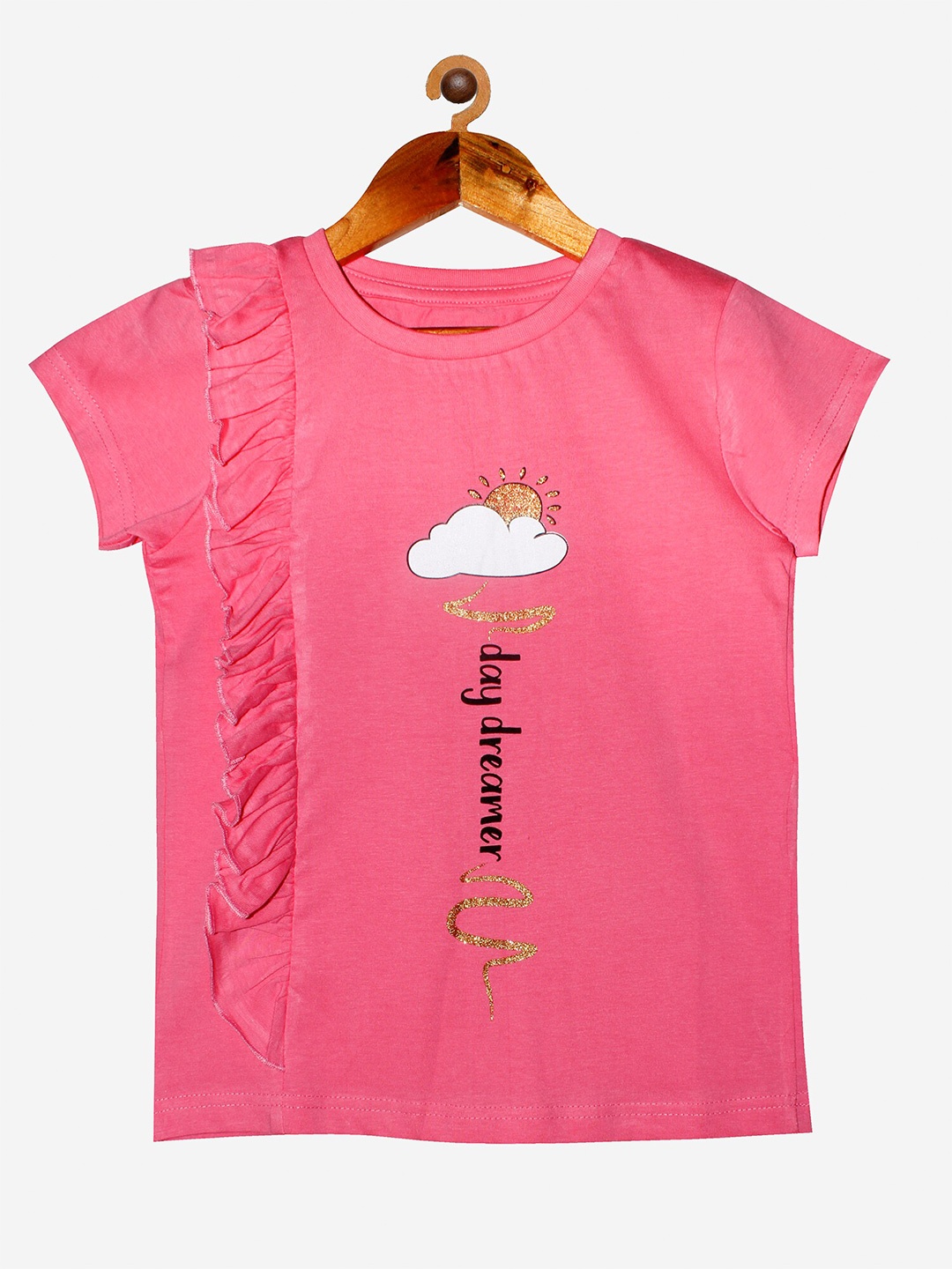 

KiddoPanti Girls Pink Printed Cotton T-shirt