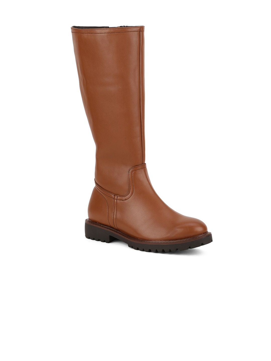 

Bruno Manetti Women Tan Leather High-Top Flat Boots