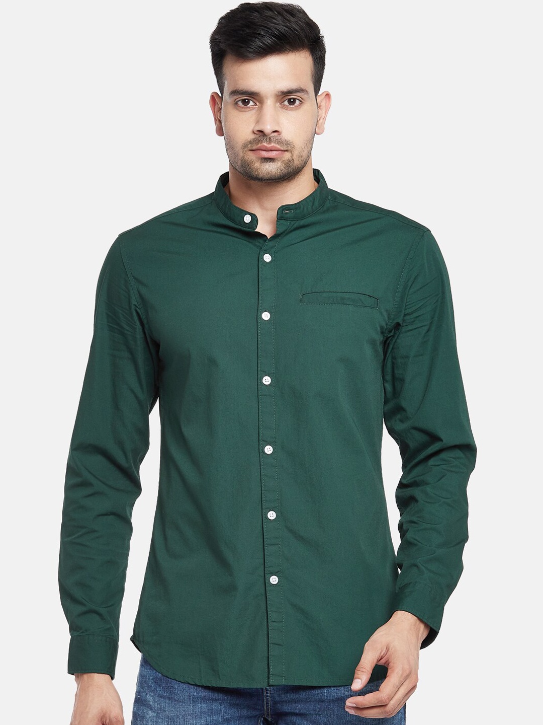 

BYFORD by Pantaloons Men Green Solid Slim Fit Casual Shirt