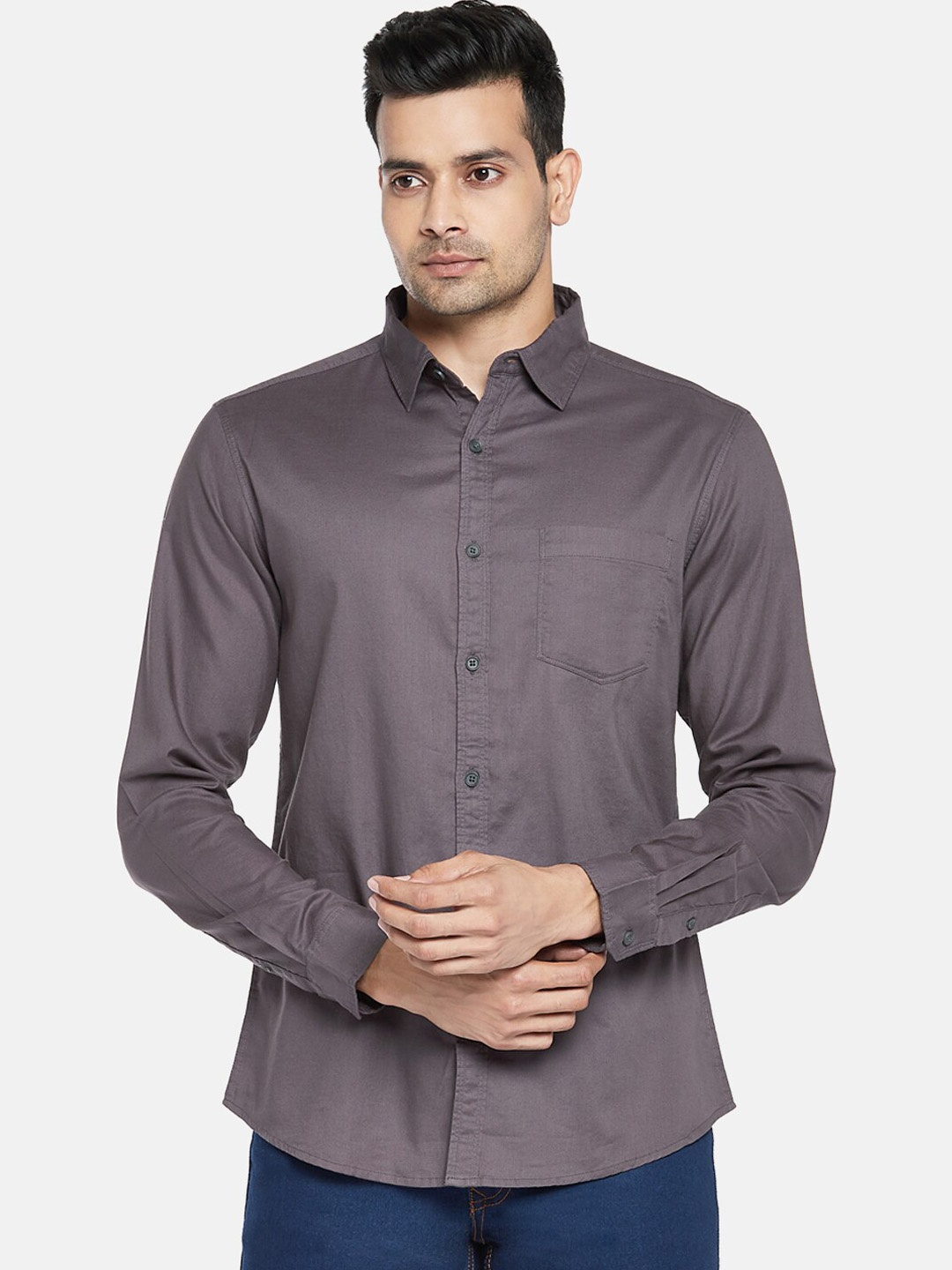 

BYFORD by Pantaloons Men Grey Slim Fit Opaque Casual Shirt