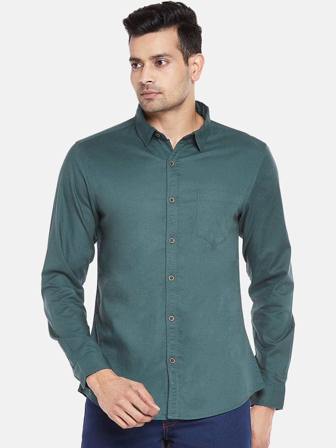

BYFORD by Pantaloons Men Green Slim Fit Opaque Casual Shirt