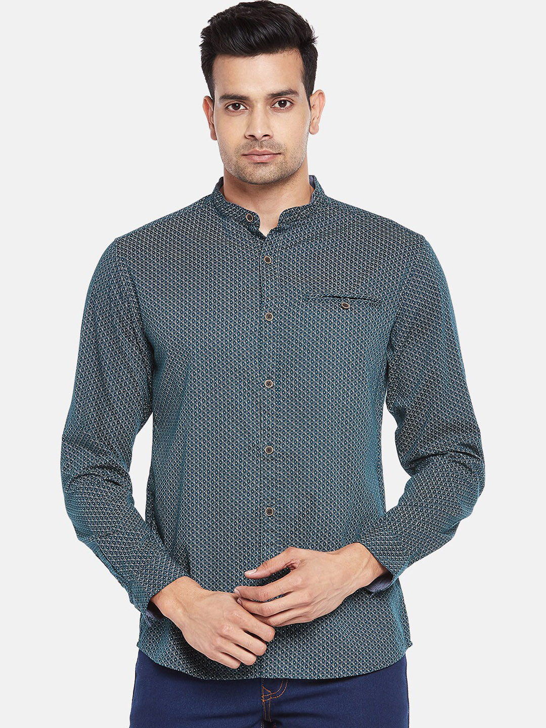 

BYFORD by Pantaloons Men Green Slim Fit Opaque Printed Casual Shirt