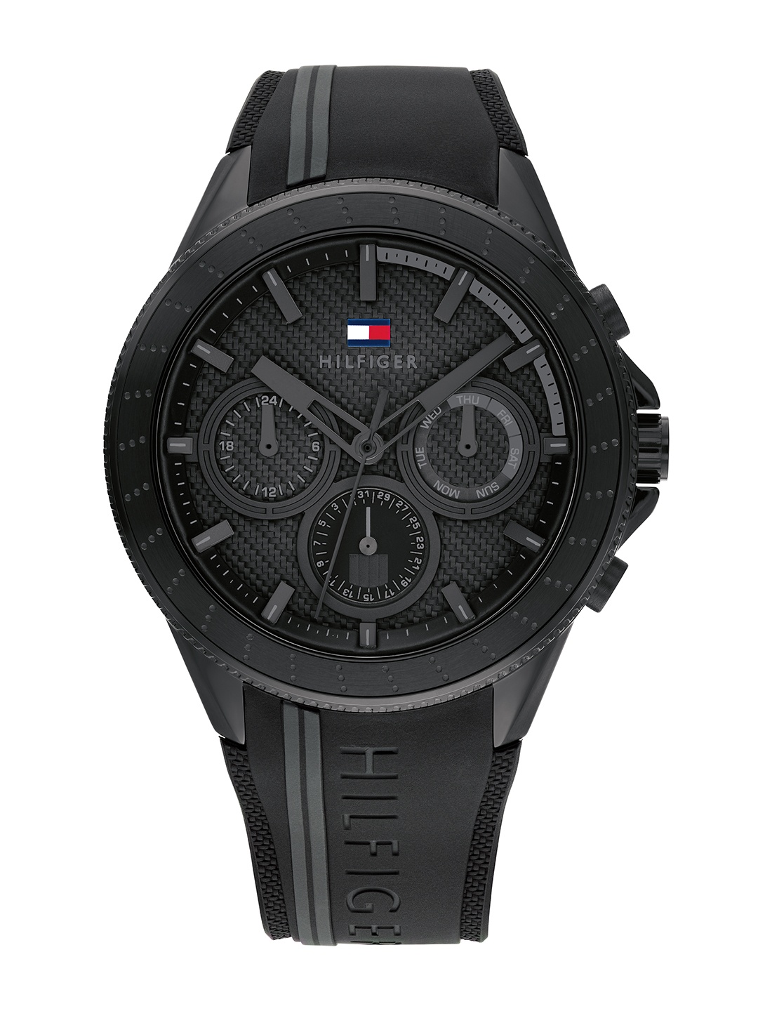 

Tommy Hilfiger Men Black Patterned Dial & Black Wrap Around Straps Analogue Watch