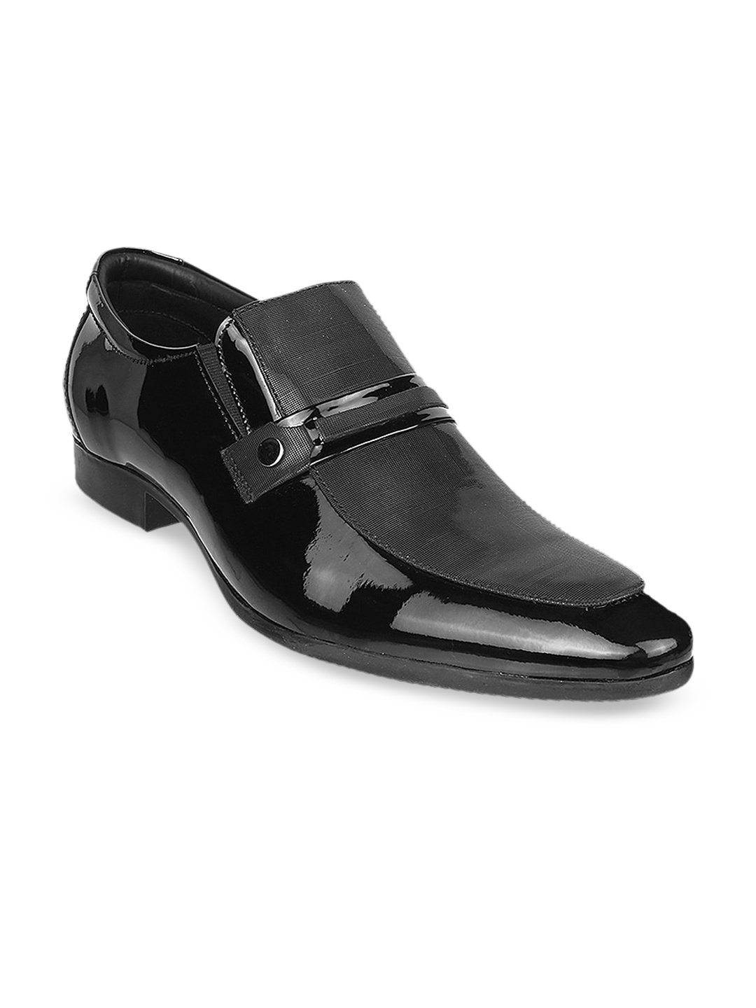 

Metro Men Black Solid Leather Formal Slip-Ons