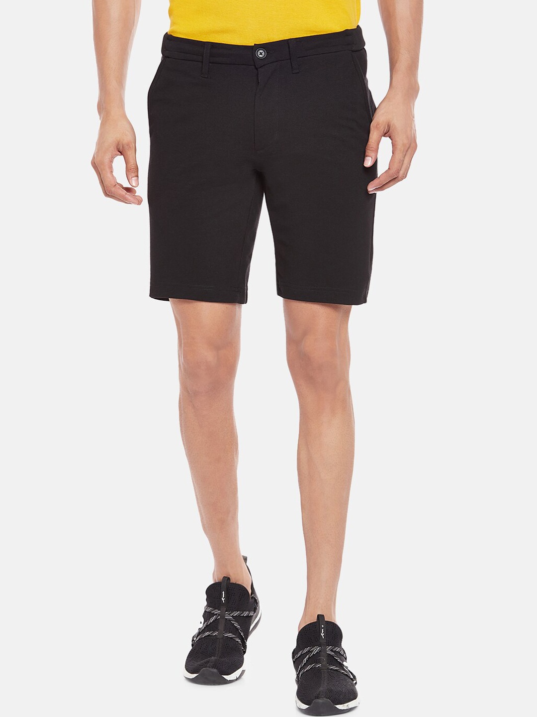 

BYFORD by Pantaloons Men Black Slim Fit Low-Rise Regular Shorts