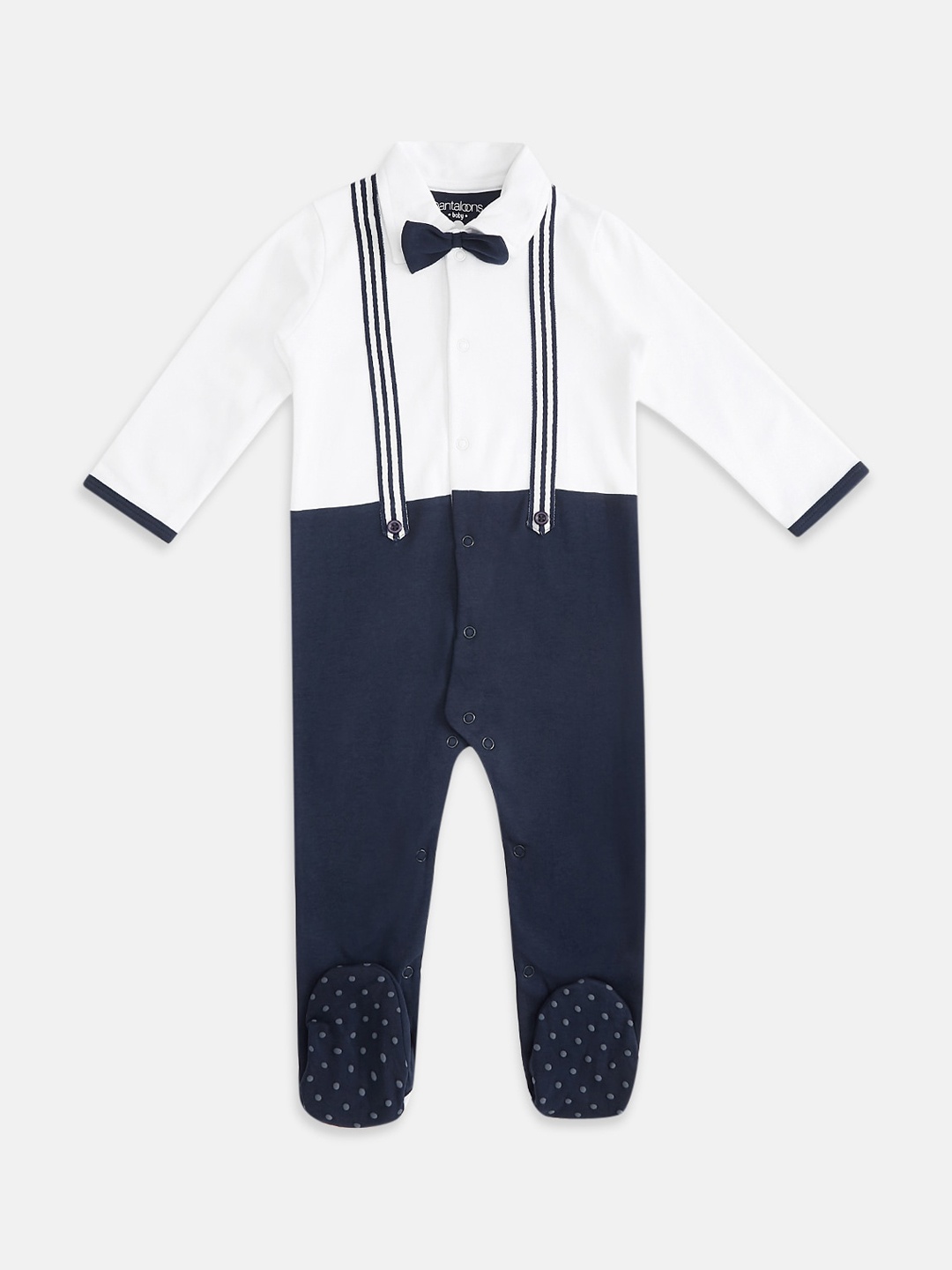 

Pantaloons Baby Boys White & Navy Blue Sleepsuit