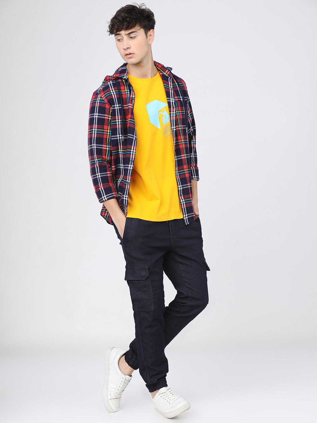 

KETCH Men Navy Blue Jogger Cuffed Hem Stretchable Jeans
