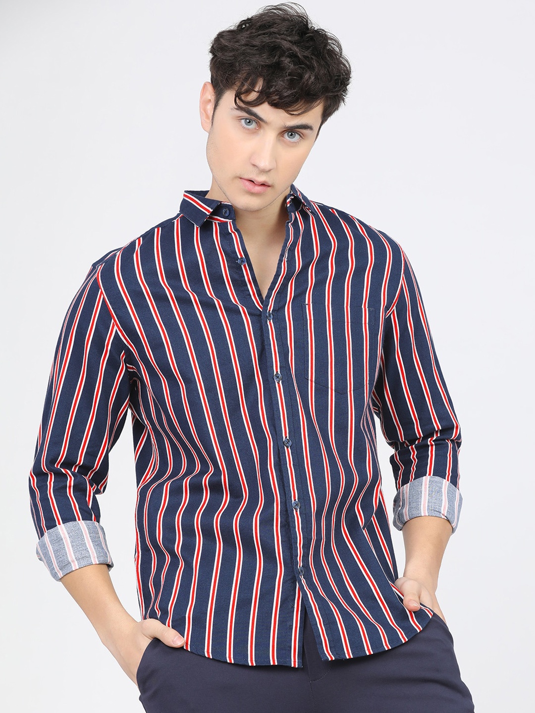 

KETCH Slim Fit Striped Casual Shirt, Navy blue