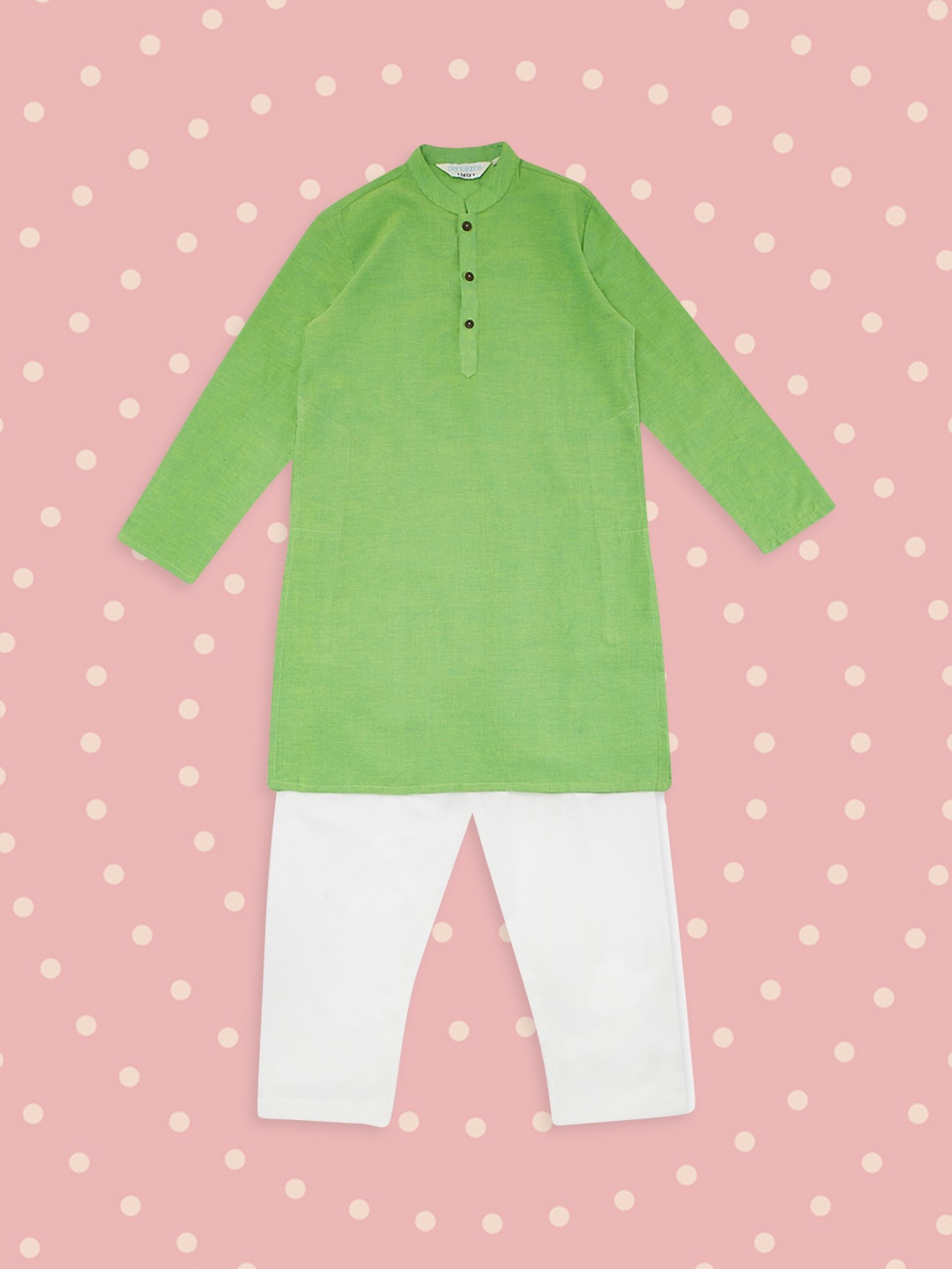 

indus route by Pantaloons Boys Green Solid Regular Pure Cotton Kurta with Pyjamas