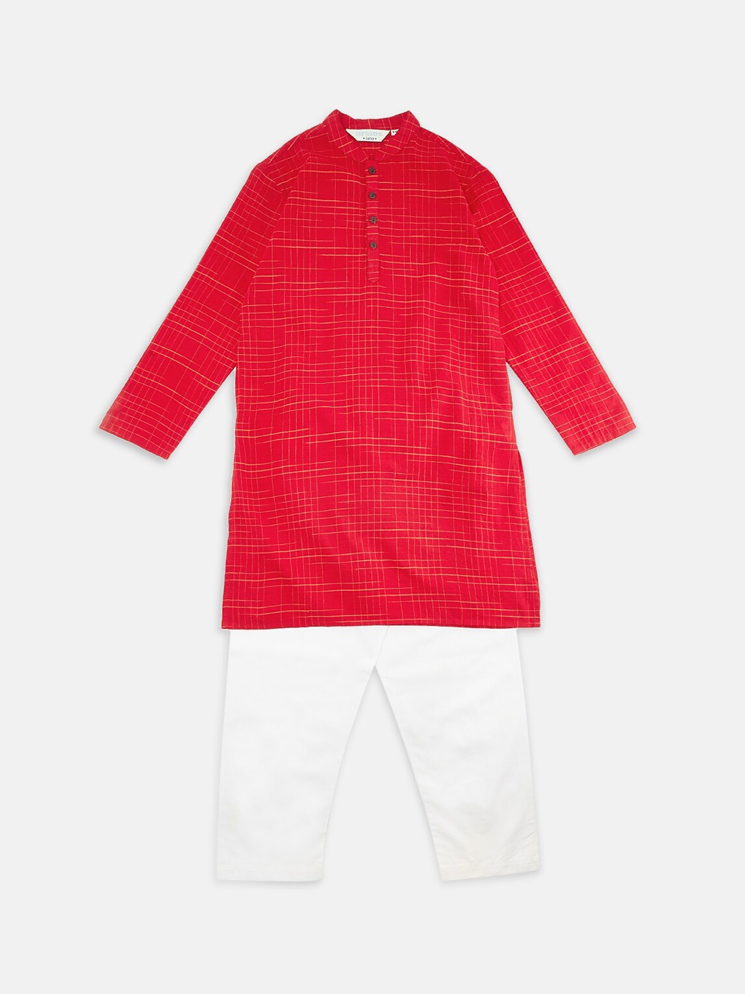 

indus route by Pantaloons Boys Red & White Regular Pure Cotton Kurta with Pyjamas