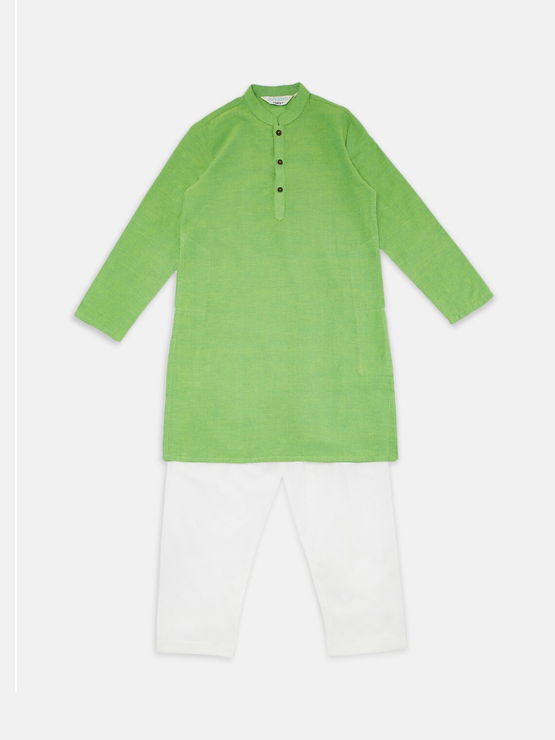 

indus route by Pantaloons Boys Green Regular Pure Cotton Kurta with Pyjamas
