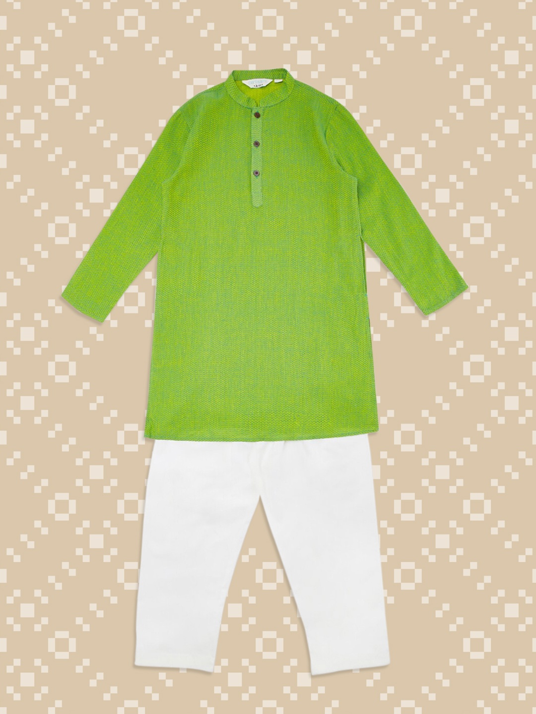 

indus route by Pantaloons Boys Lime Green Regular Pure Cotton Kurta with Pyjamas