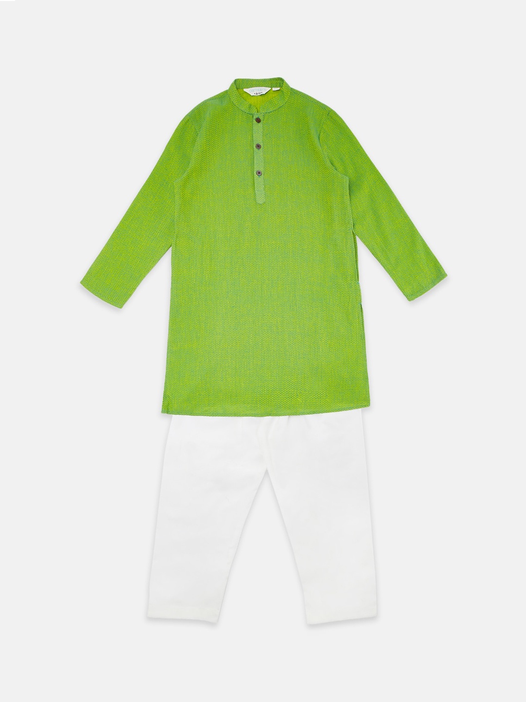 

indus route by Pantaloons Boys Lime Green Regular Pure Cotton Kurta with Pyjamas