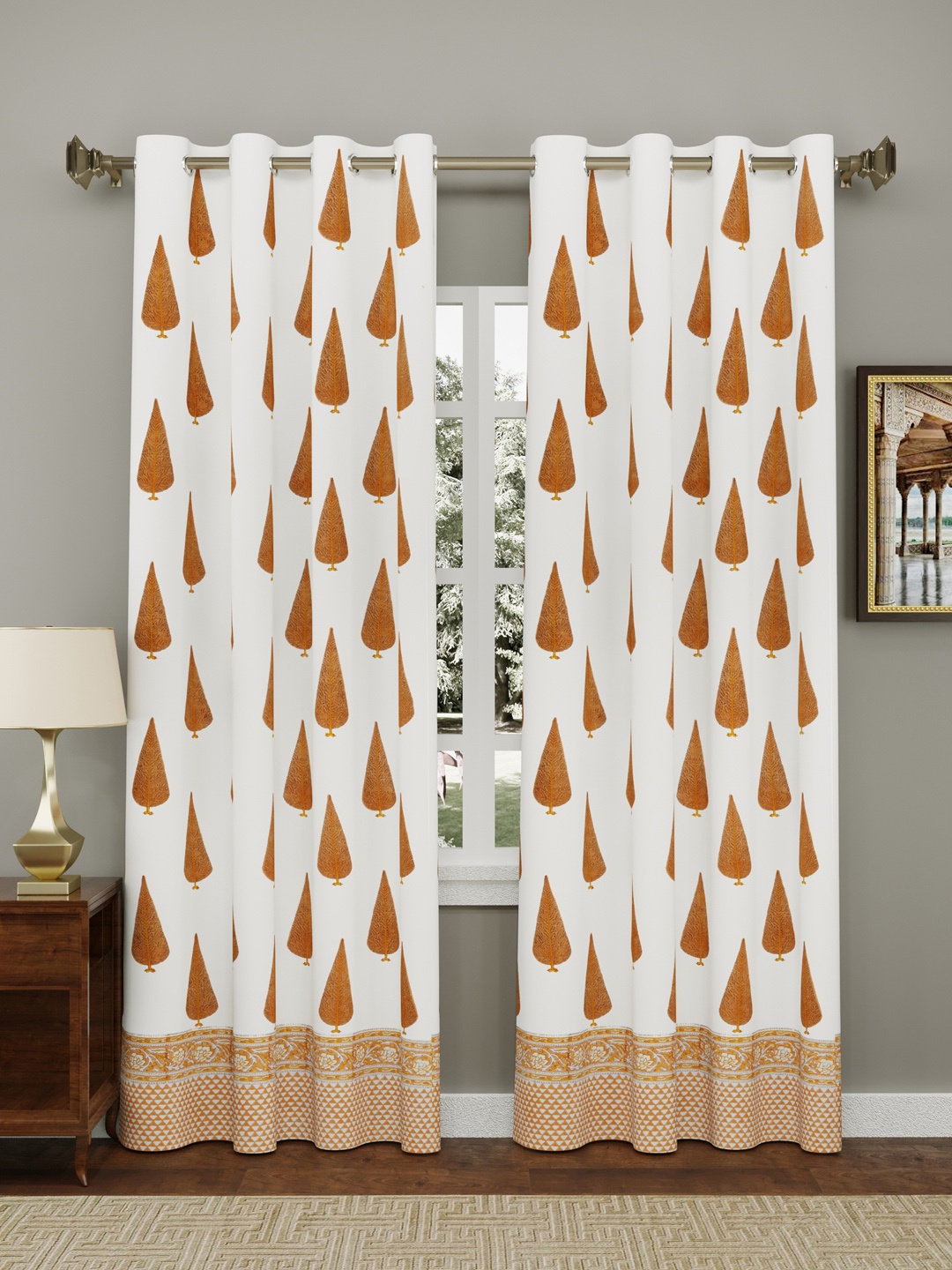 

Gulaab Jaipur White & Orange Ethnic Motifs Long Door Curtain