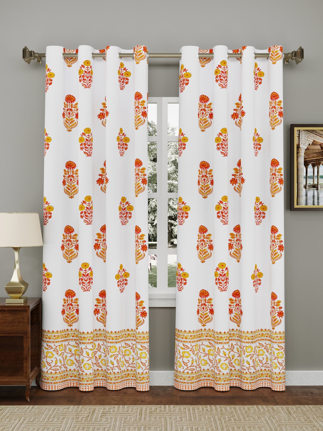

Gulaab Jaipur White & Orange Ethnic Motifs Door Curtain