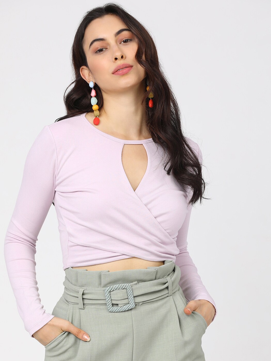

Tokyo Talkies Purple Keyhole Neck Wrap Crop Top