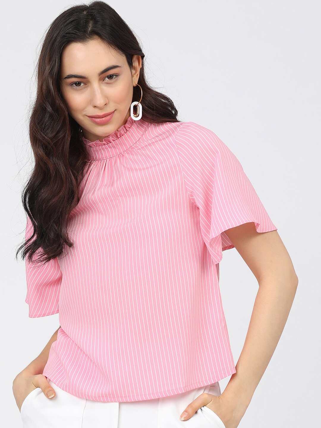 

Tokyo Talkies Pink & White Striped Regular Top