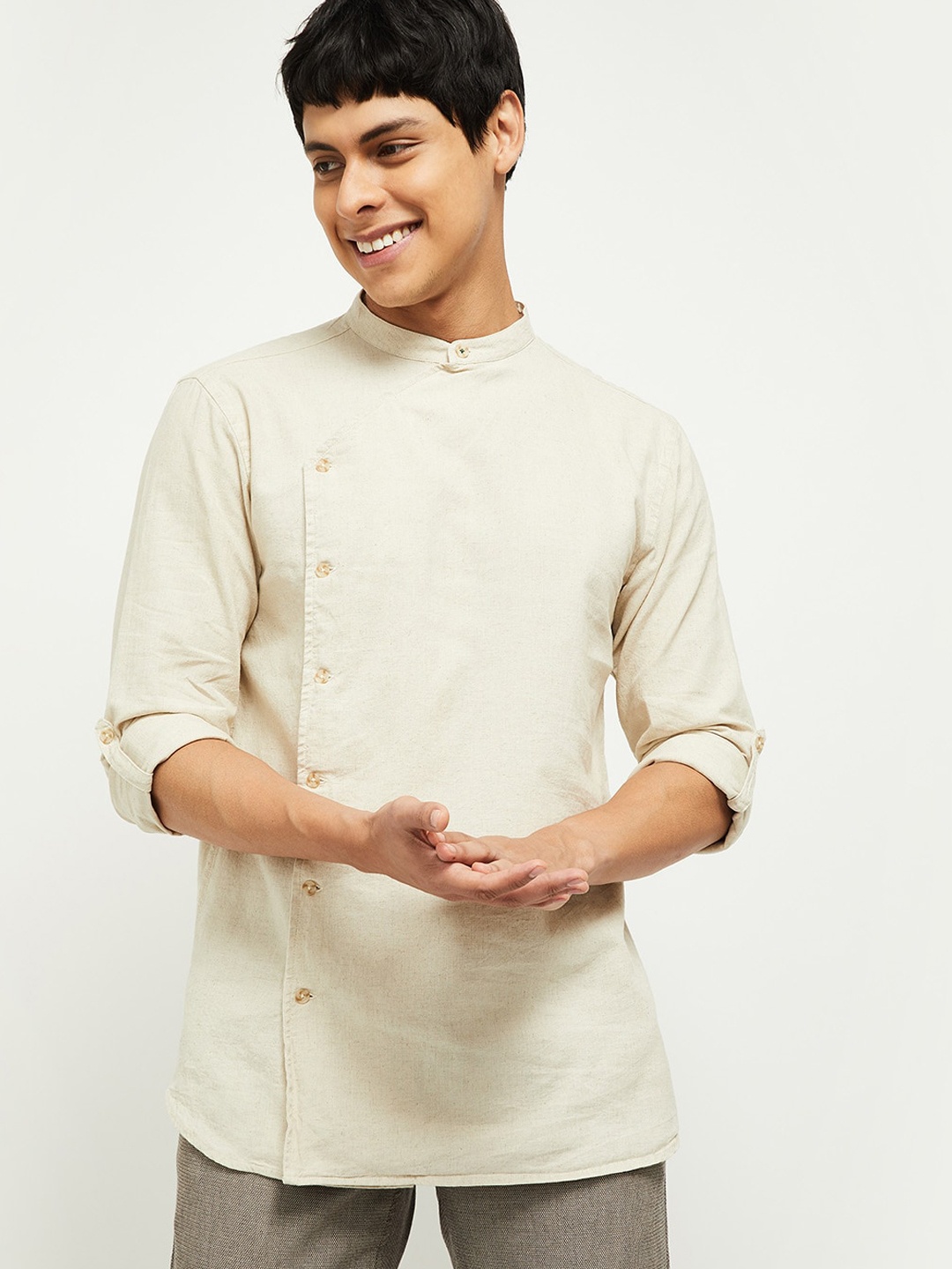 

max Men Beige Thread Work Kurta