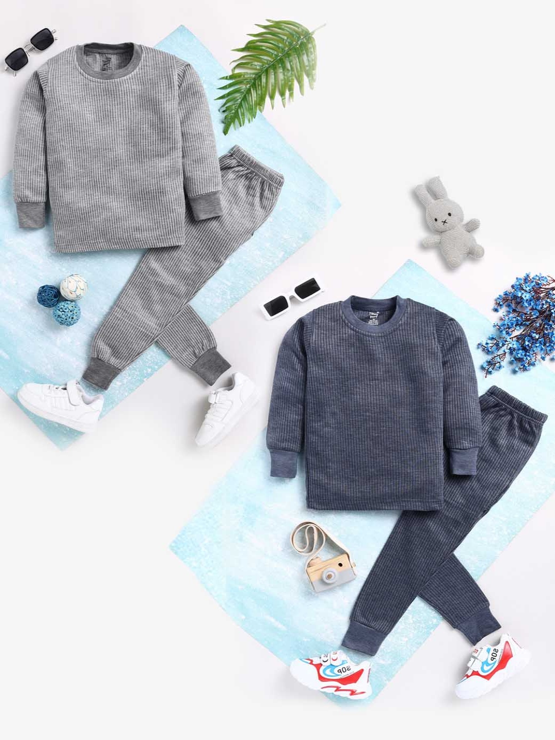 

Toonyport Boys Pack Of 2 Blue & Grey Striped Thermal Set