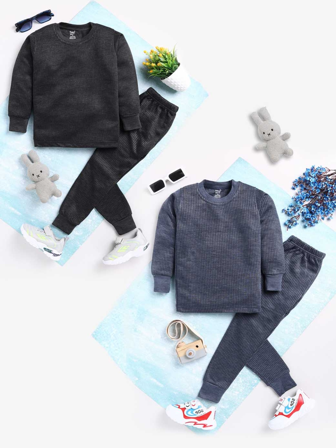 

Toonyport Boys Pack Of 2 Striped Thermal Set, Charcoal