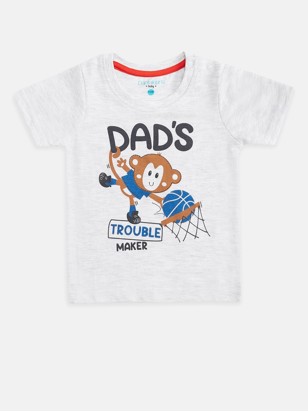 

Pantaloons Baby Boys White & Black Printed Round neck T-shirt