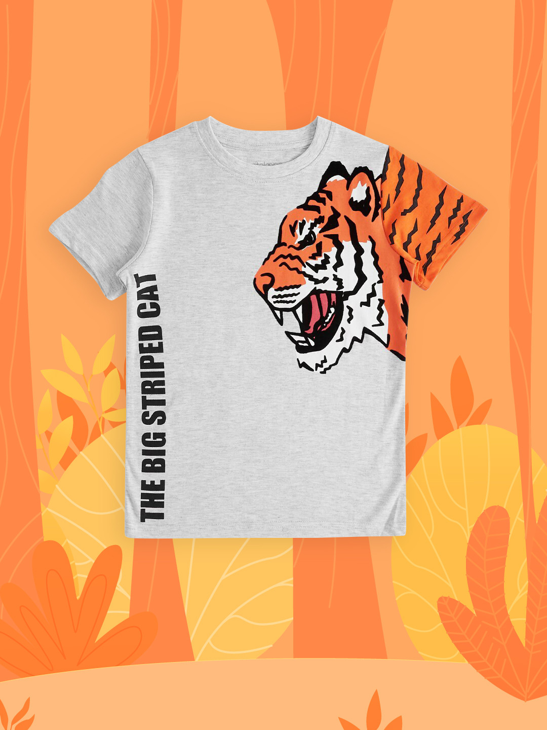 

Pantaloons Junior Boys Grey Melange & Orange Printed T-shirt