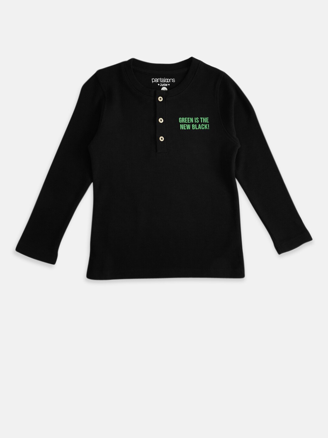 

Pantaloons Junior Boys Black Cotton Henley Neck T-shirt