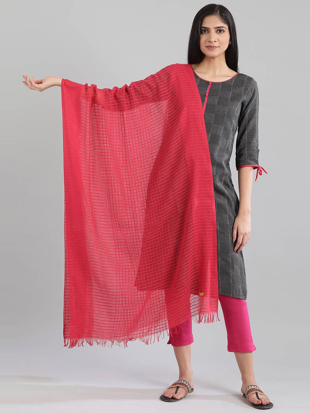 

AURELIA Pink Woven Design Pure Cotton Dupatta