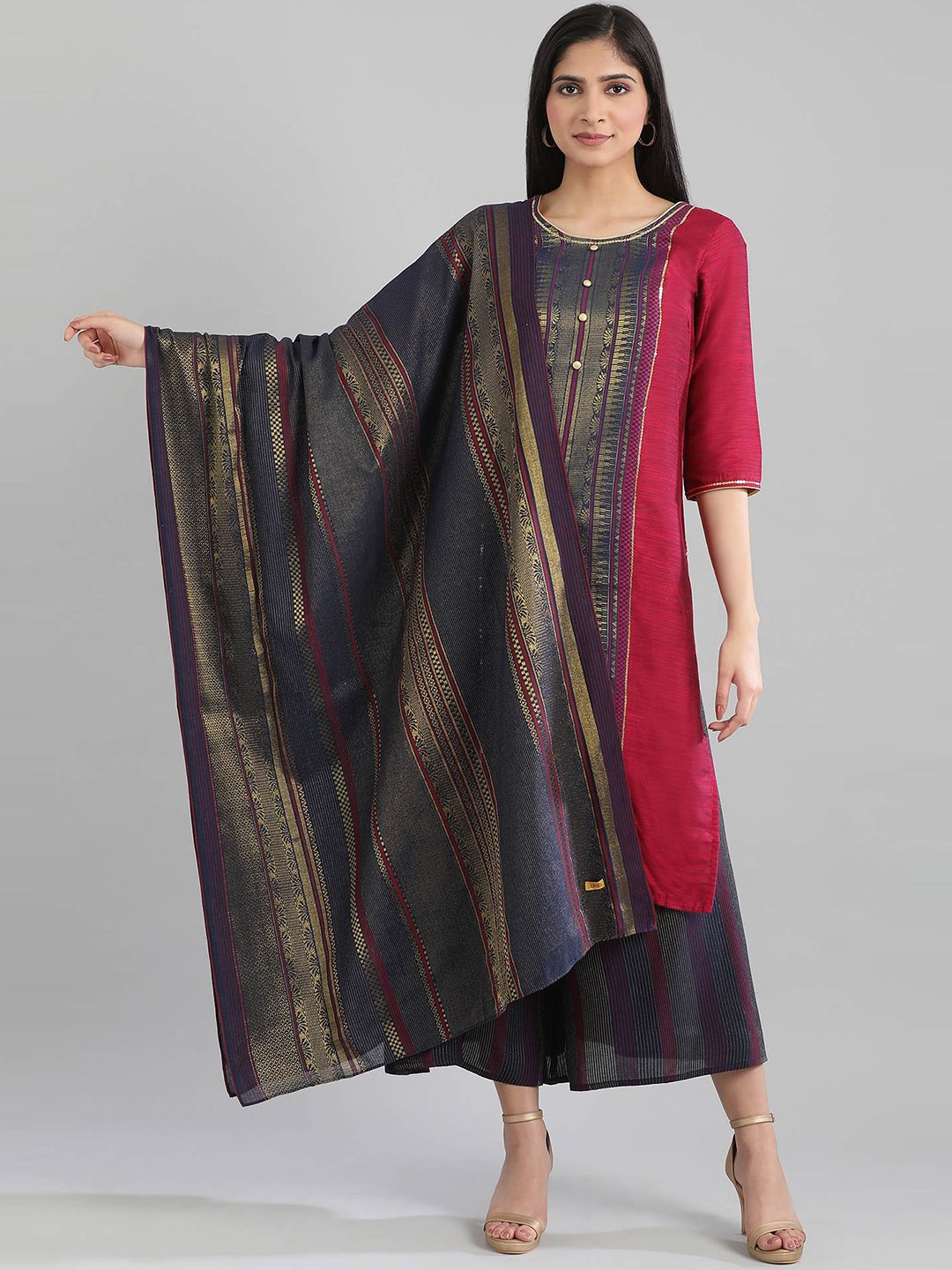 

AURELIA Navy Blue Striped Dupatta