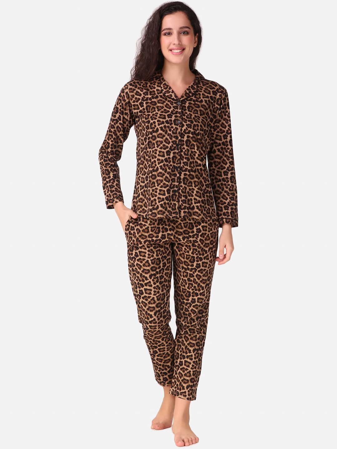 

Masha Women Brown Animal Printed Night suit