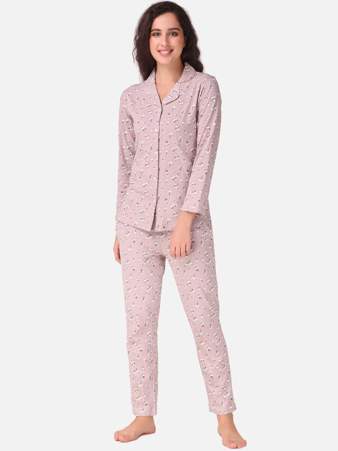 

Masha Women Purple & White Printed Night suit