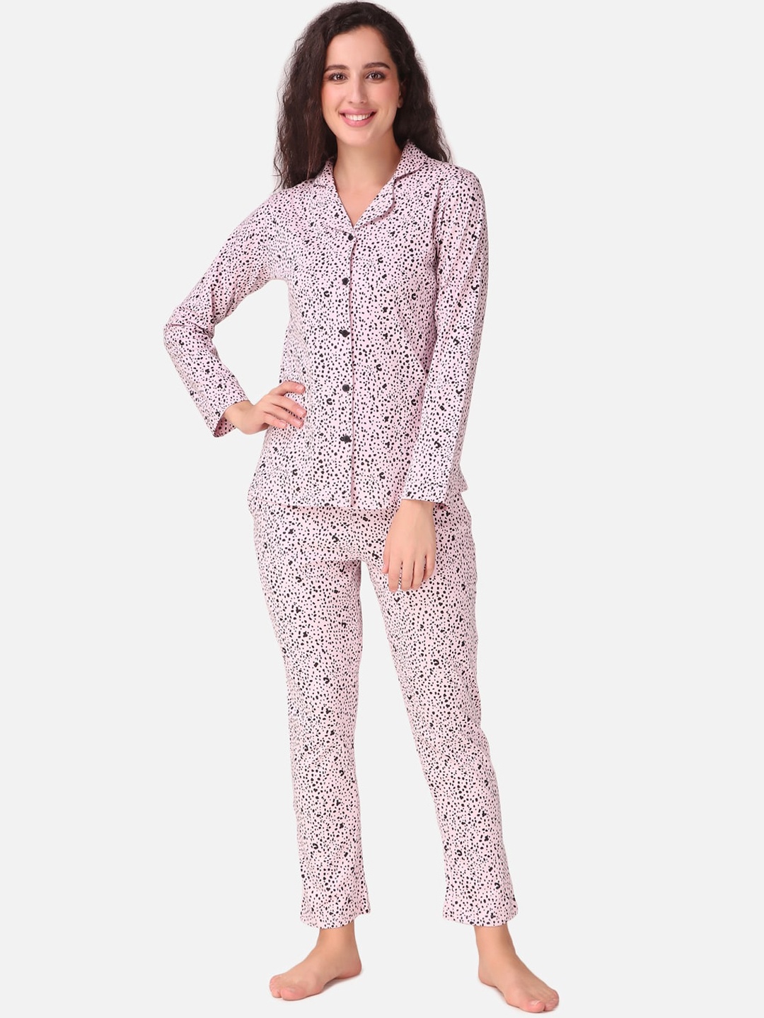 

Masha Women Pink & Black Cheetah Print Printed Pure Cotton Night suit