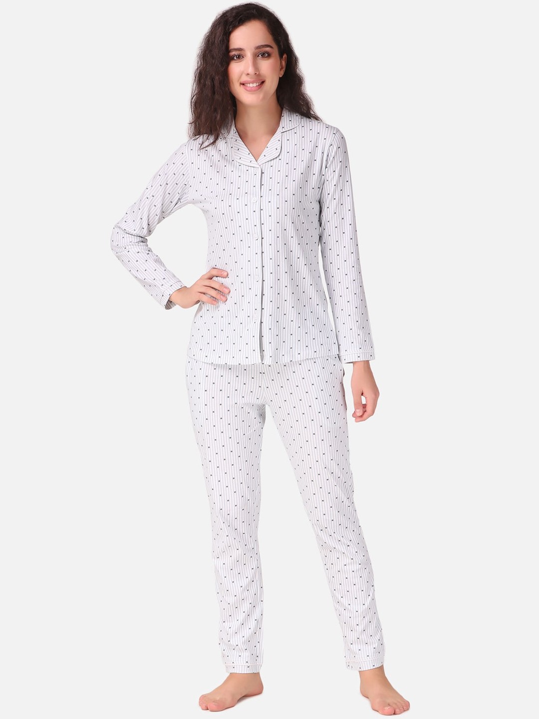 

Masha Women Grey & White Printed Pure Cotton Night suit