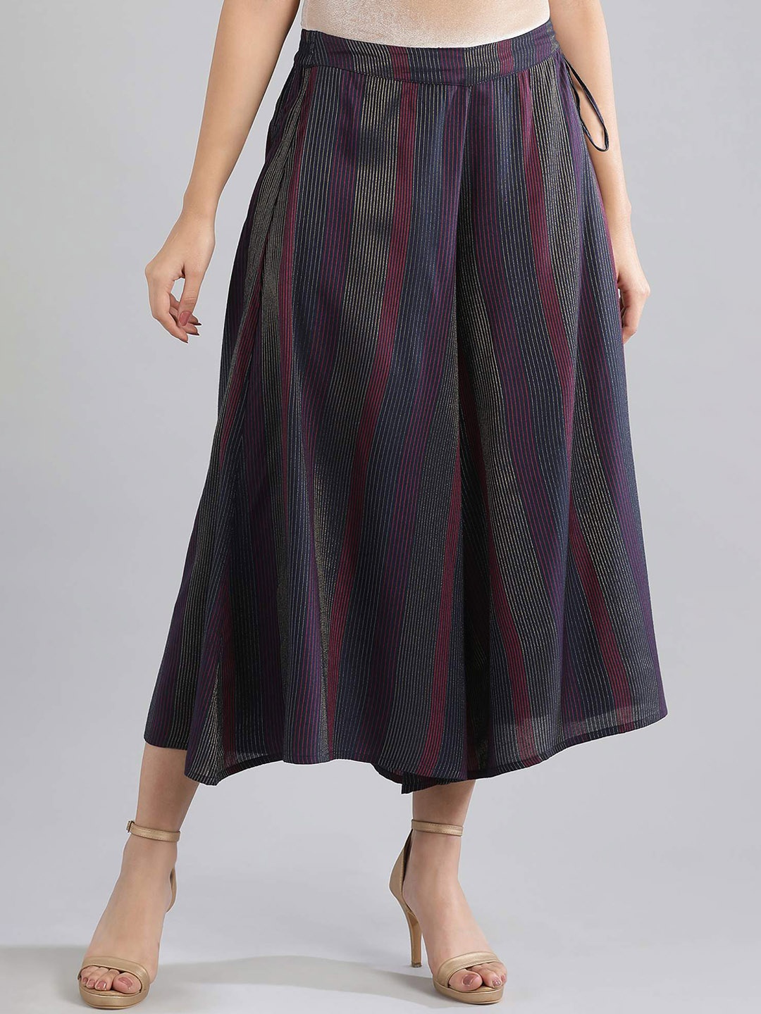 

AURELIA Women Navy Blue Striped Loose Fit Culottes Trousers