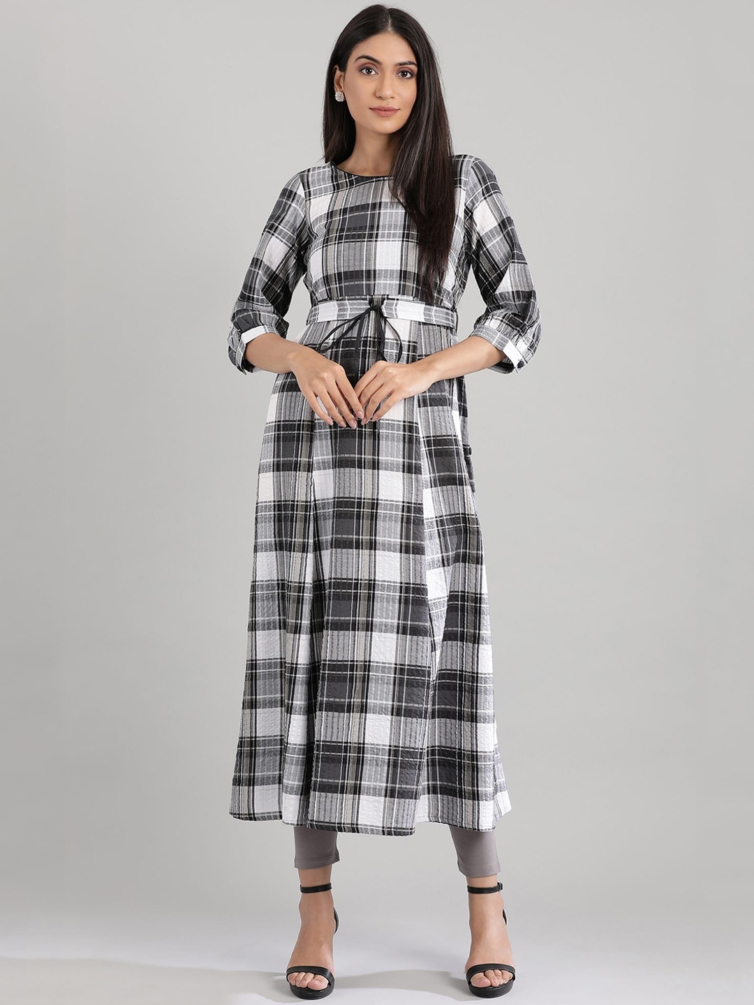 

AURELIA Black Checked Empire Midi Dress