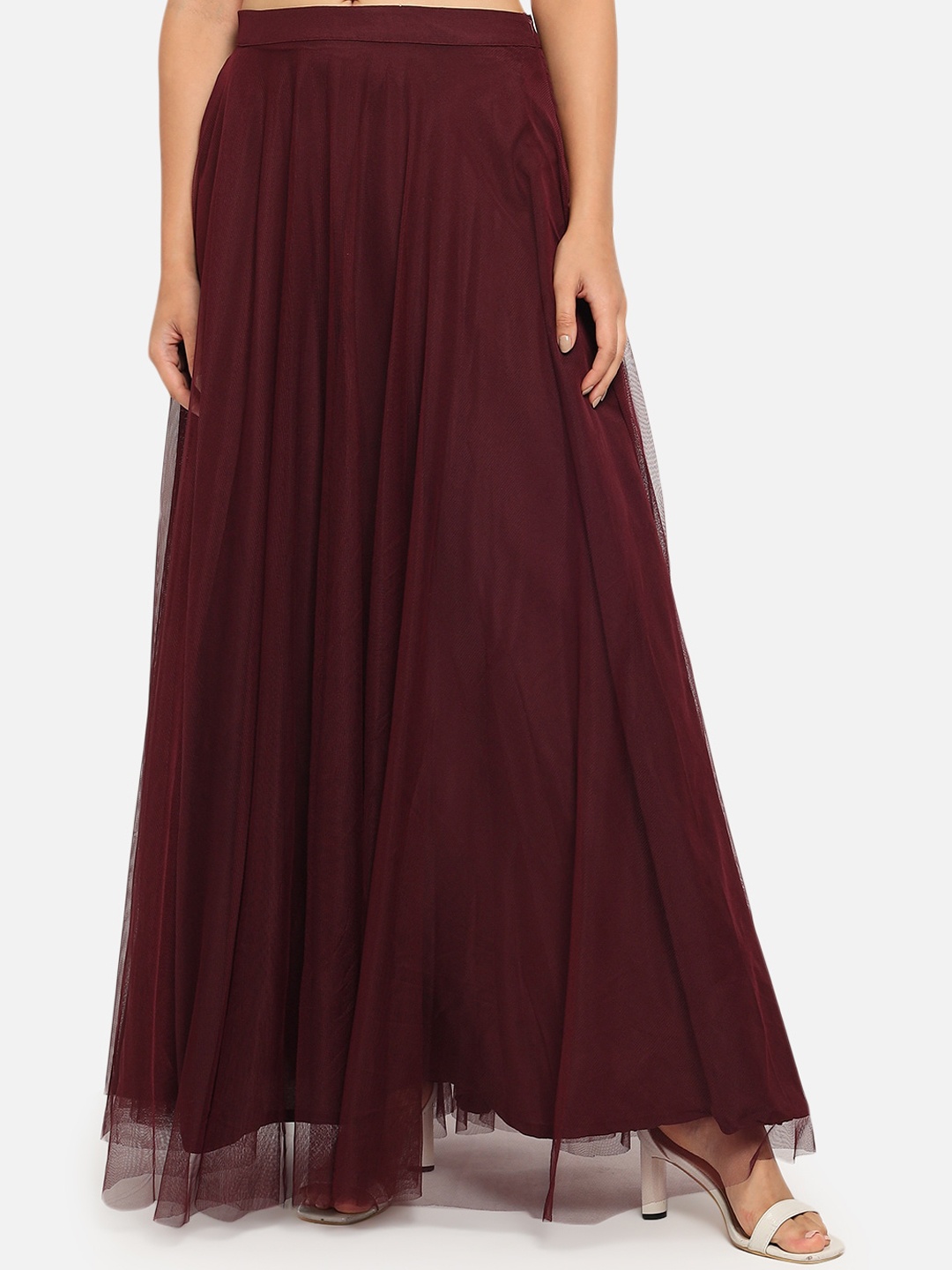 

Just Wow Women Maroon Solid Organic Cotton Flared Maxi Skirt