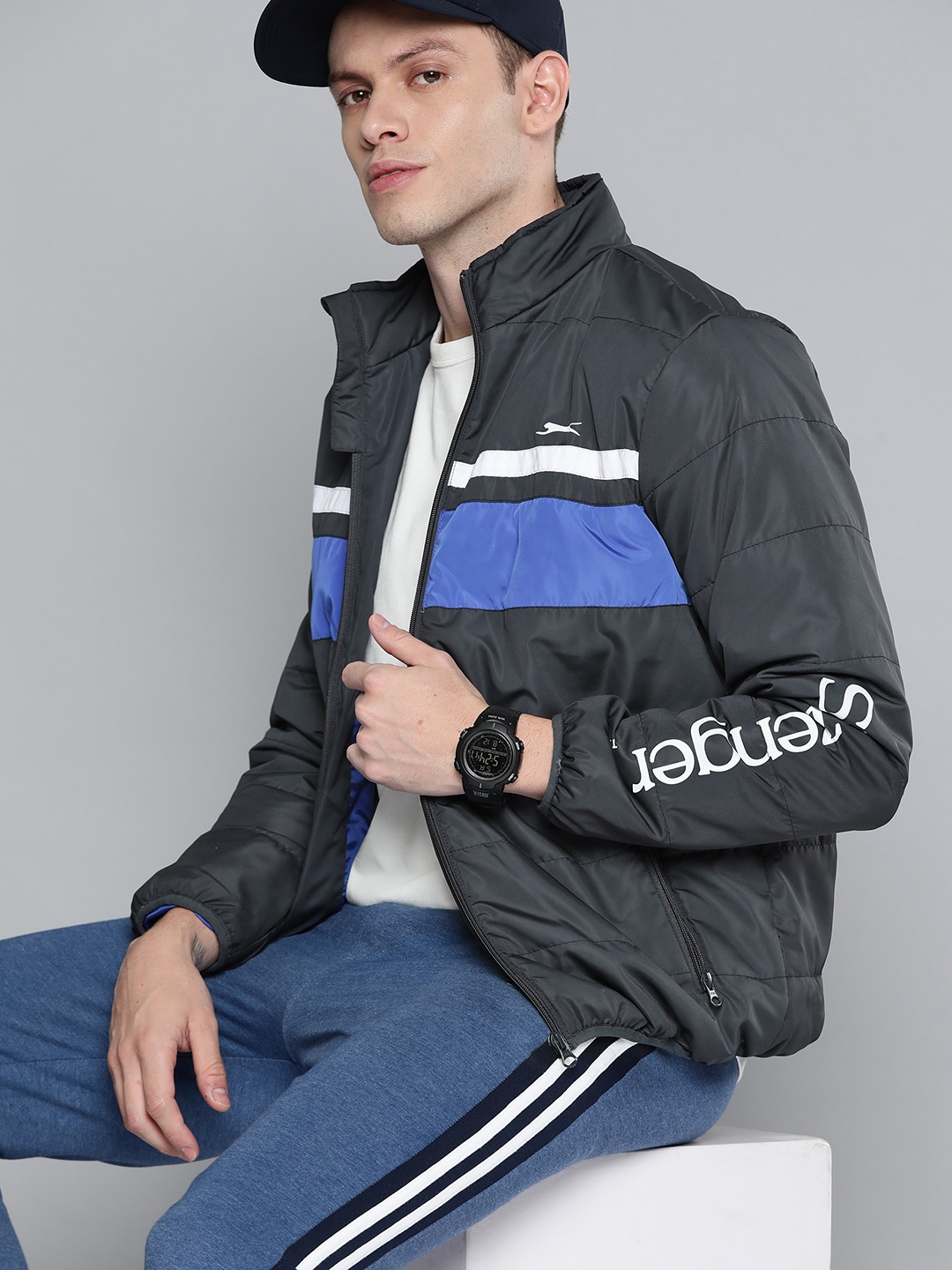 

Slazenger Men Navy Blue Solid Sporty Jacket