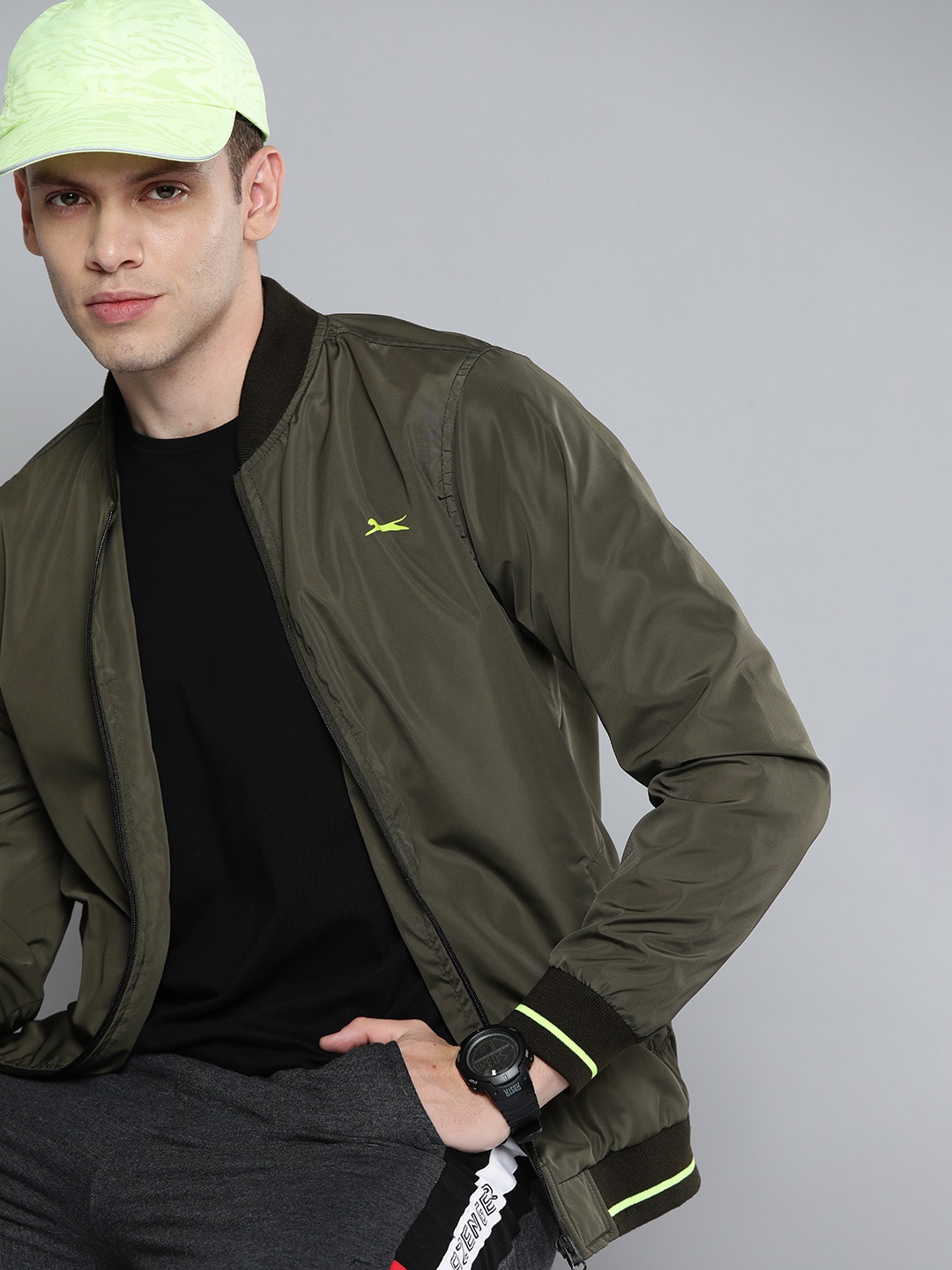 

Slazenger Men Olive Green Athleisure Bomber Sporty Jacket