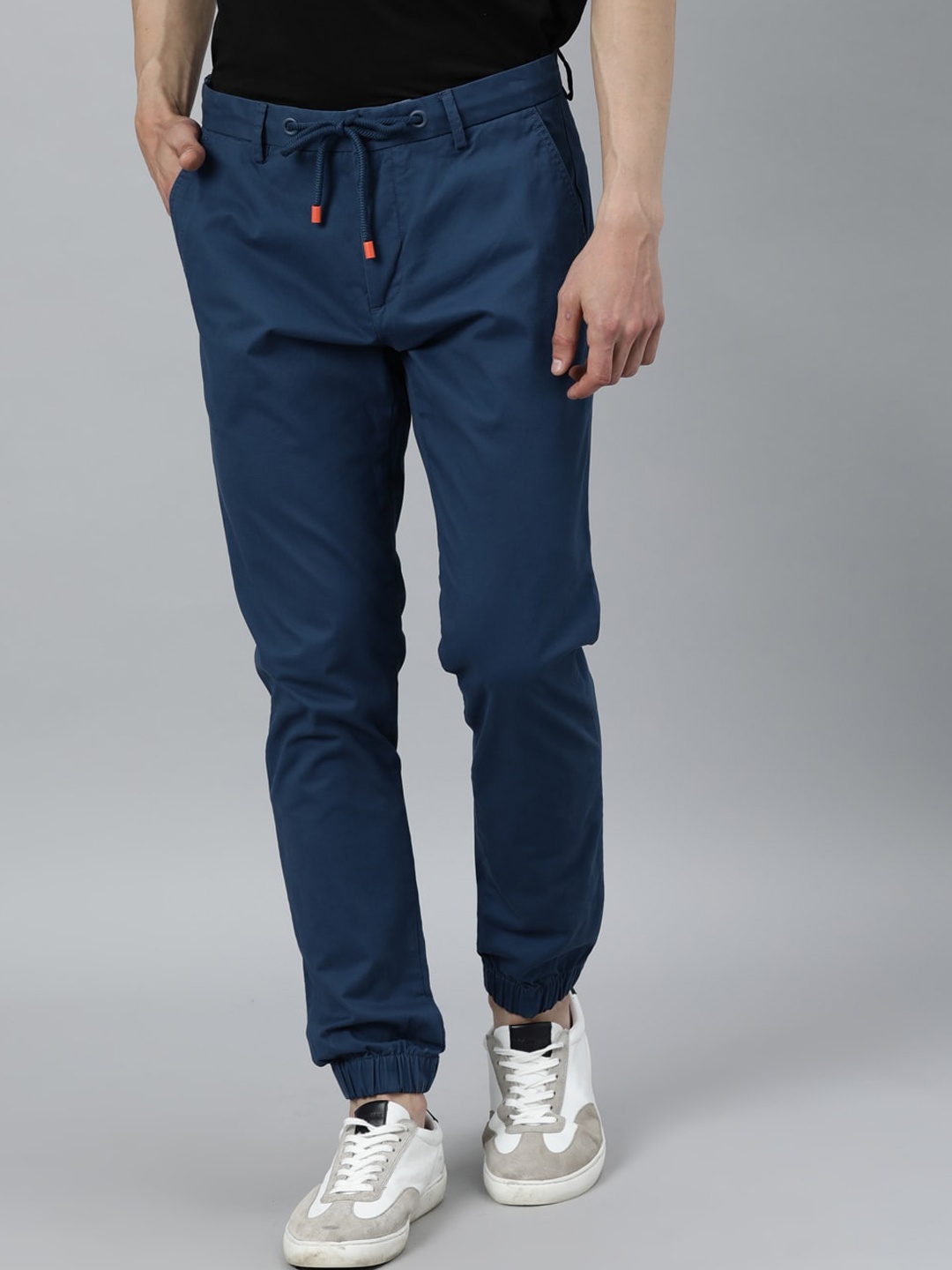 

RARE RABBIT Glob Mid-Rise Slim Fit Joggers, Navy blue
